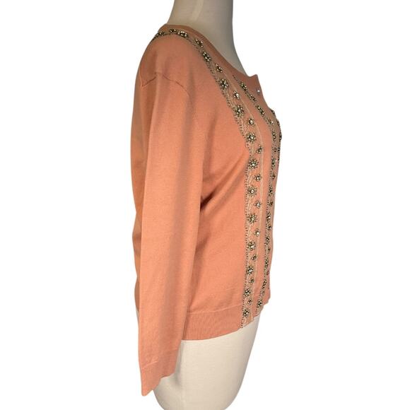 Tracy Reese Peach 3/4 Sleeve Cotton-Blend ButtonUp Cardigan Size Large Feminine - Picture 4 of 9
